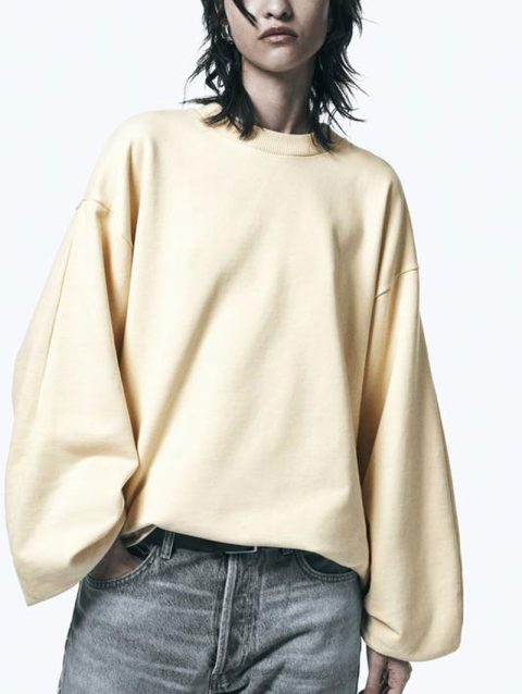 Balloon Sweatshirt With Pleated Sleeves